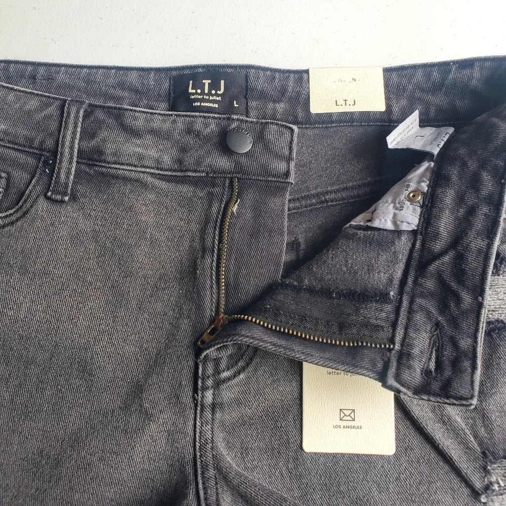 Letter to Juliet Distressed Jean Shorts Womens L Black‎ Acid Wash Grunge Y2K New